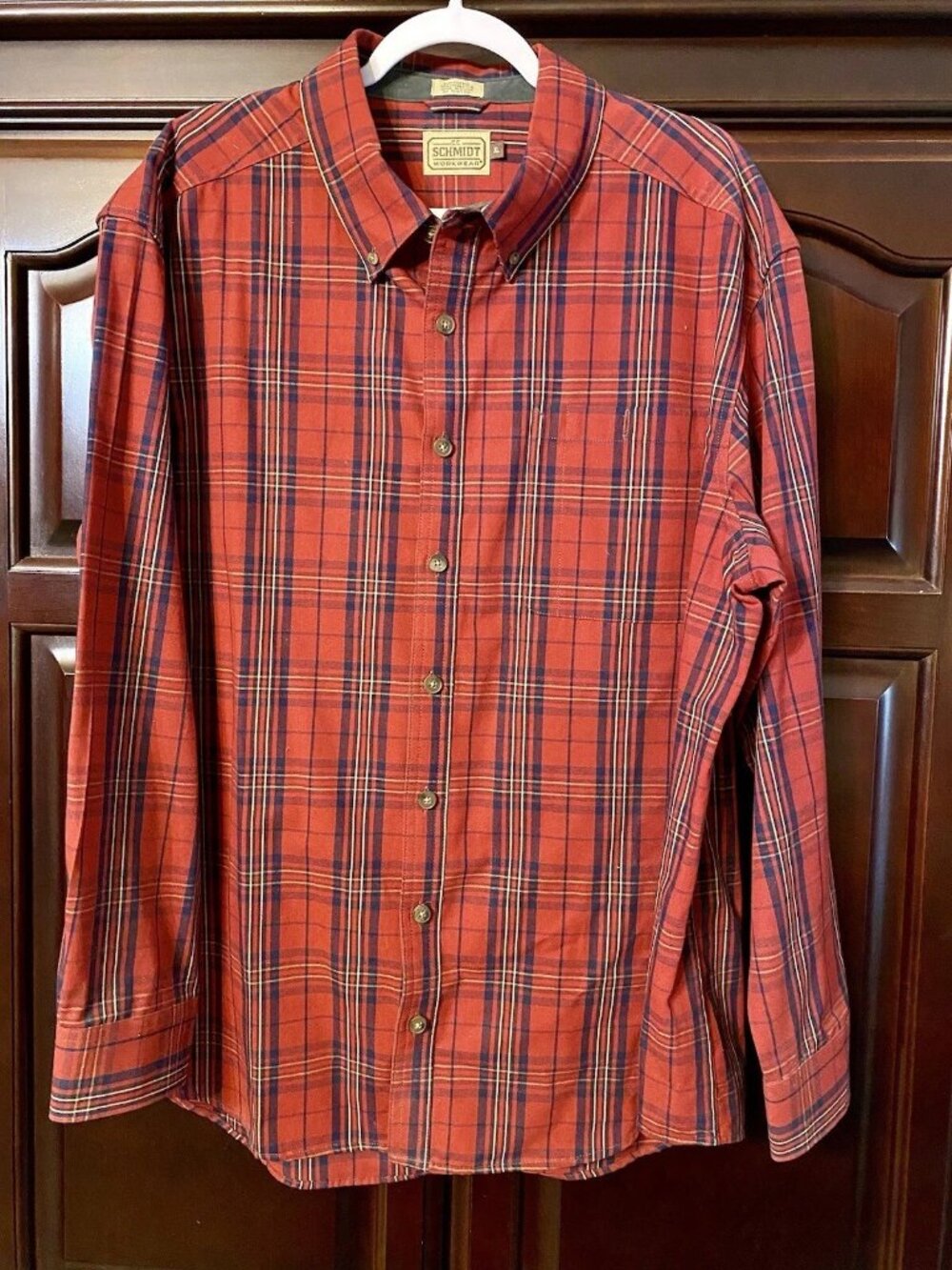 SCHMIDT Shirt Mens Workwear Plaid Long Sleeve Cotton Blend‎
